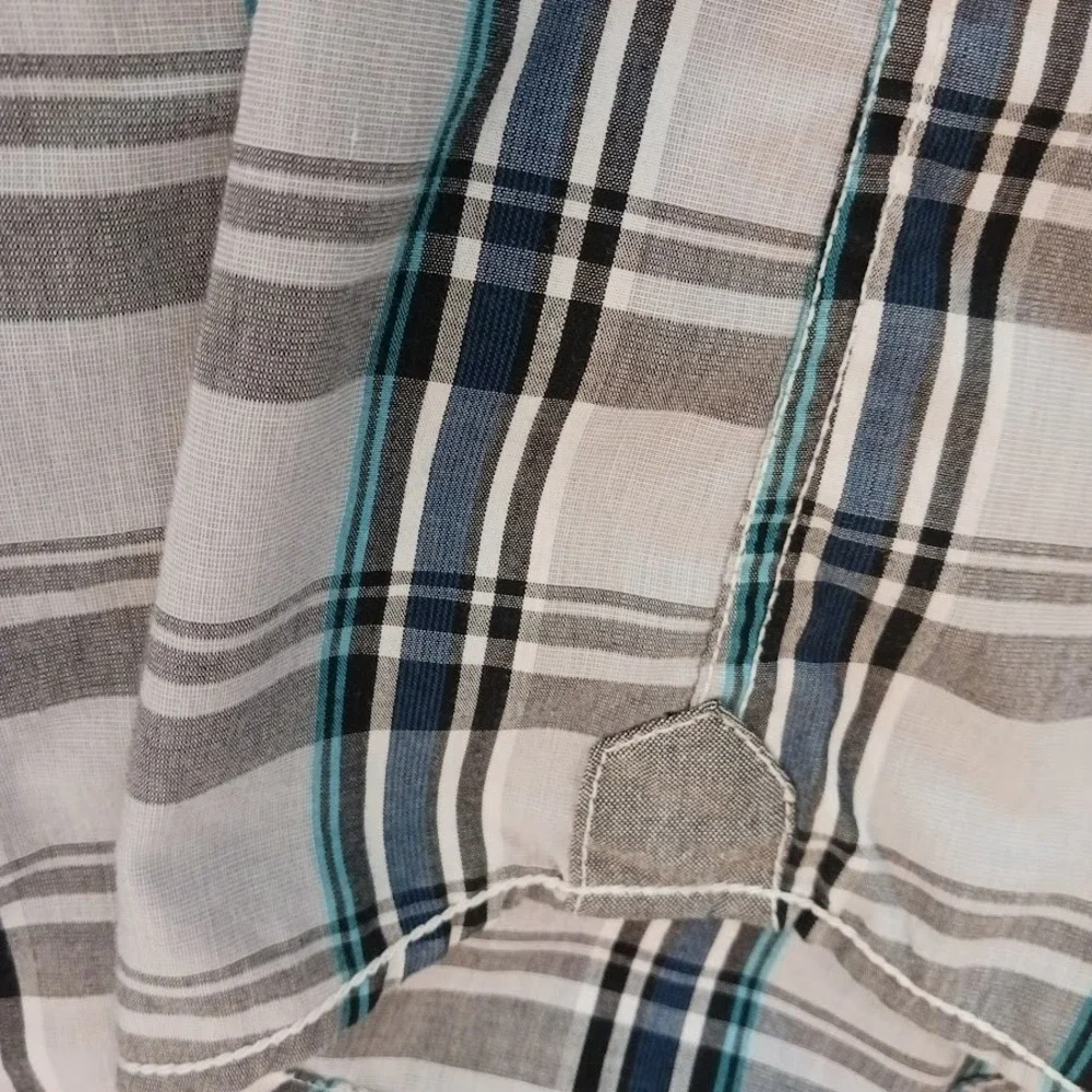 Burnside Cowboy Button Down Front Pockets Size Large White Blue Gray Cotton Poly